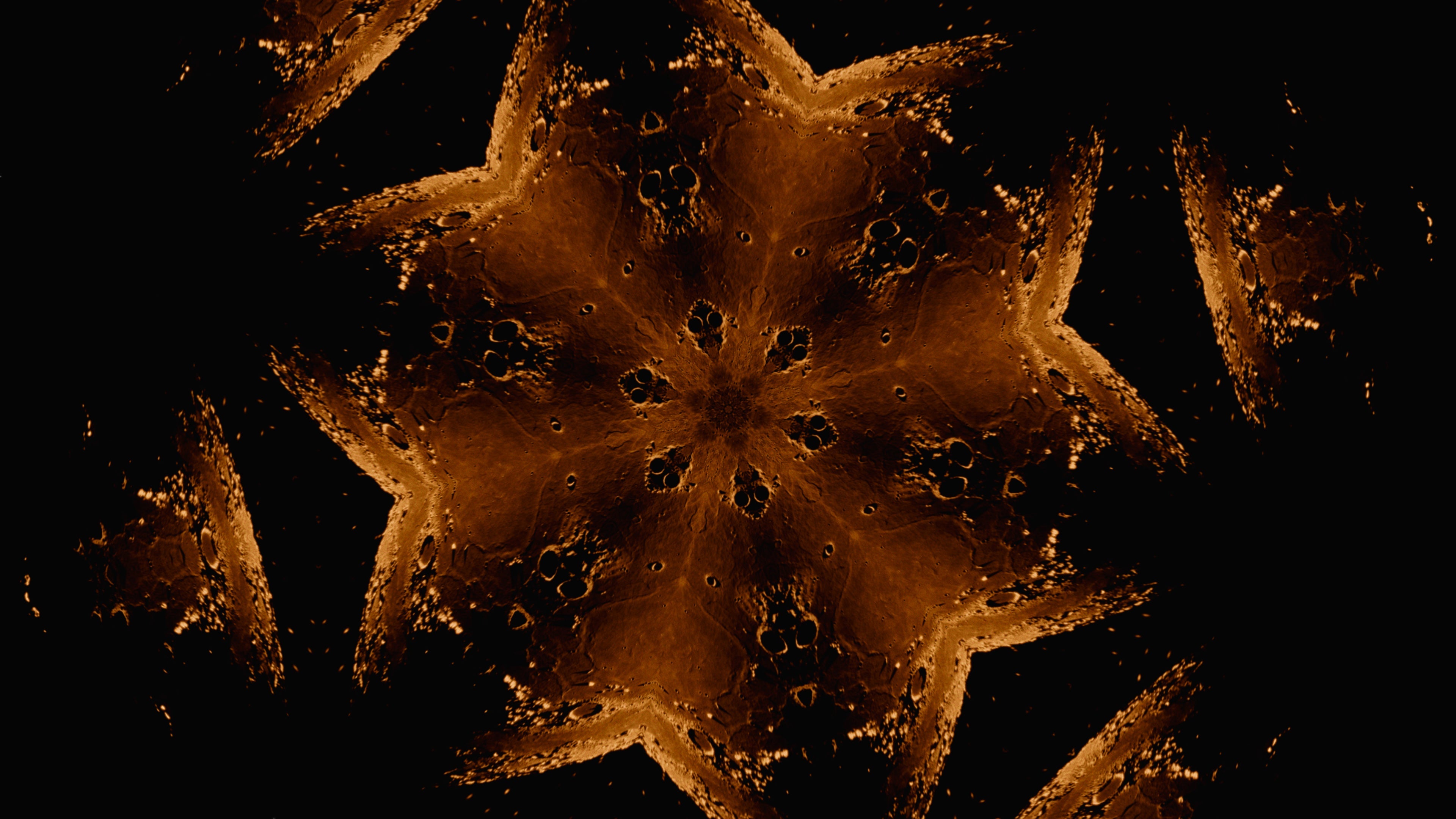 A full moon reflected in water.